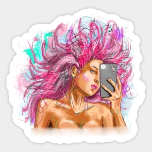 Girl with smartphone in hand Sticker